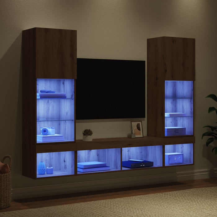 Unități TV de perete cu LED 5 pcs Stejar Artizanal 40,5 x 30 x 102 cm - WALTI WALTI