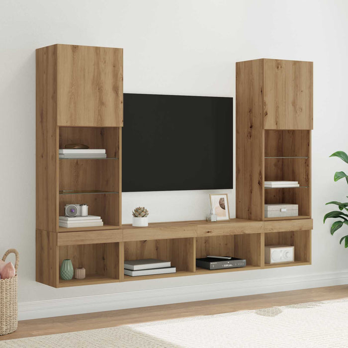 Unități TV de perete cu LED 5 pcs Stejar Artizanal 40,5 x 30 x 102 cm - WALTI WALTI