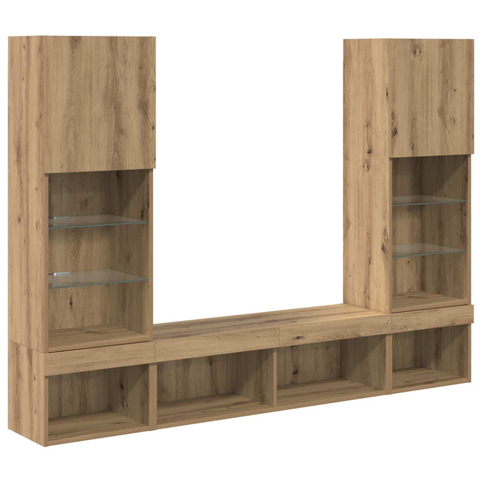 Unități TV de perete cu LED 5 pcs Stejar Artizanal 40,5 x 30 x 102 cm - WALTI WALTI