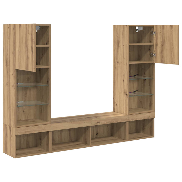 Unități TV de perete cu LED 5 pcs Stejar Artizanal 40,5 x 30 x 102 cm - WALTI WALTI