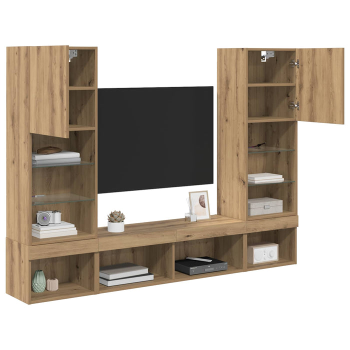 Unități TV de perete cu LED 5 pcs Stejar Artizanal 40,5 x 30 x 102 cm - WALTI WALTI