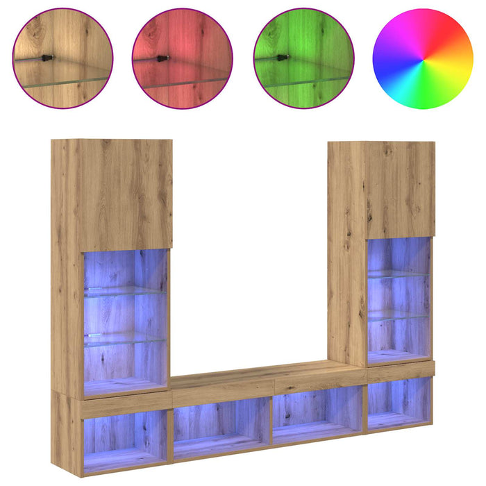 Unități TV de perete cu LED 5 pcs Stejar Artizanal 40,5 x 30 x 102 cm - WALTI WALTI