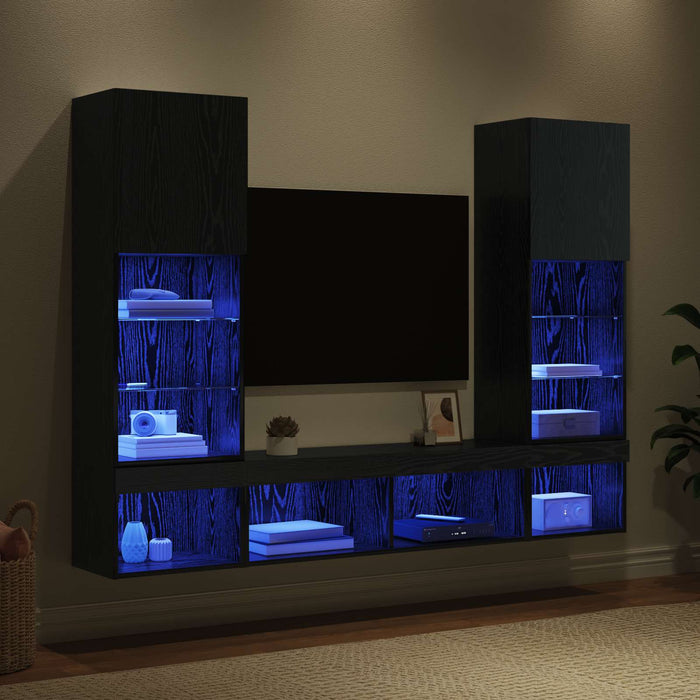 Unități TV de perete cu LED 5 pcs Stejar Negru 40,5 x 30 x 102 cm - WALTI WALTI