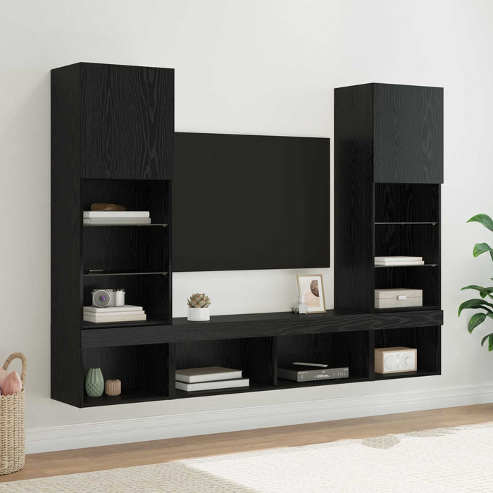 Unități TV de perete cu LED 5 pcs Stejar Negru 40,5 x 30 x 102 cm - WALTI WALTI