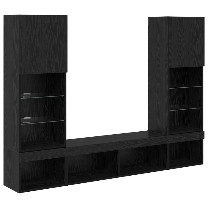 Unități TV de perete cu LED 5 pcs Stejar Negru 40,5 x 30 x 102 cm - WALTI WALTI