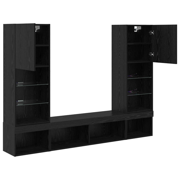 Unități TV de perete cu LED 5 pcs Stejar Negru 40,5 x 30 x 102 cm - WALTI WALTI