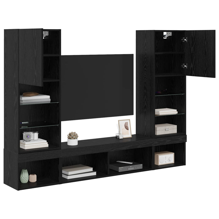 Unități TV de perete cu LED 5 pcs Stejar Negru 40,5 x 30 x 102 cm - WALTI WALTI