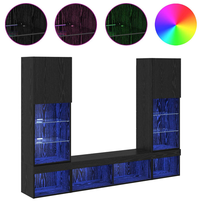 Unități TV de perete cu LED 5 pcs Stejar Negru 40,5 x 30 x 102 cm - WALTI WALTI