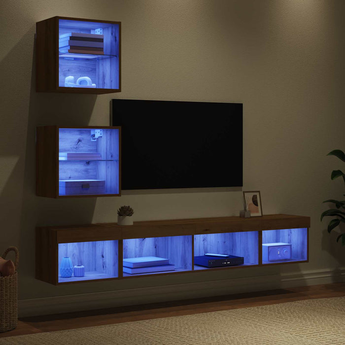 Unități TV de perete cu LED 5 pcs Stejar Artizanal 100 x 30 x 30 cm - WALTI WALTI