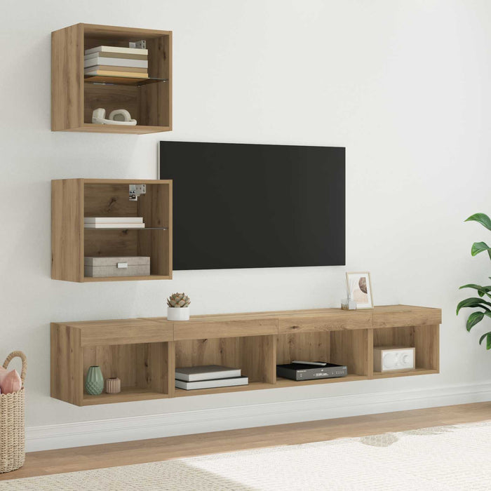 Unități TV de perete cu LED 5 pcs Stejar Artizanal 100 x 30 x 30 cm - WALTI WALTI