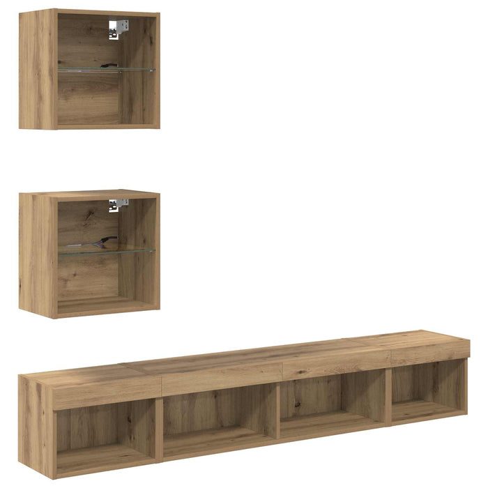 Unități TV de perete cu LED 5 pcs Stejar Artizanal 100 x 30 x 30 cm - WALTI WALTI