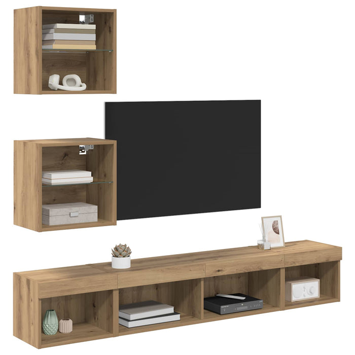 Unități TV de perete cu LED 5 pcs Stejar Artizanal 100 x 30 x 30 cm - WALTI WALTI