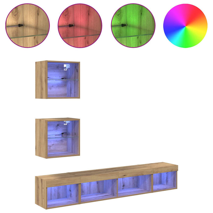 Unități TV de perete cu LED 5 pcs Stejar Artizanal 100 x 30 x 30 cm - WALTI WALTI