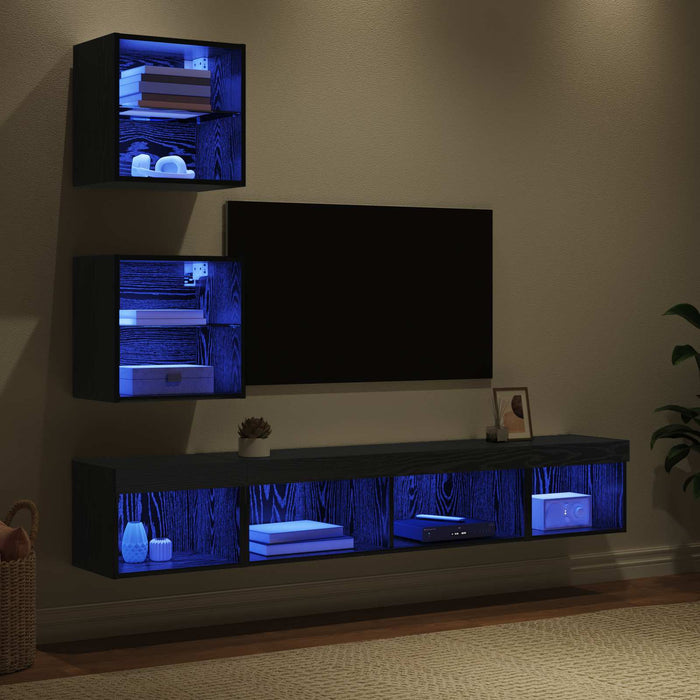 Unități TV de perete cu LED 5 pcs Stejar Negru 100 x 30 x 30 cm - WALTI WALTI
