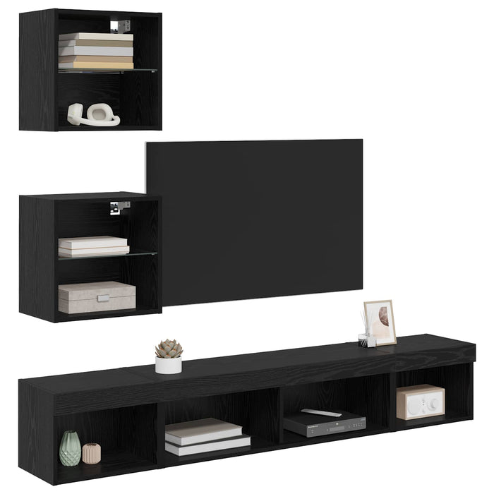 Unități TV de perete cu LED 5 pcs Stejar Negru 100 x 30 x 30 cm - WALTI WALTI