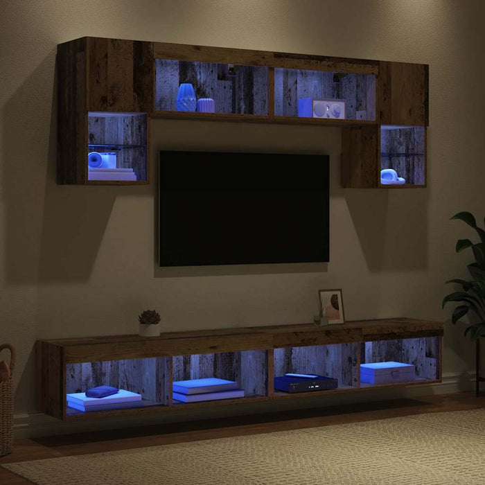 Unități TV de perete cu LED 6 pcs Lemn Vechi Lemn compozit - WALTI WALTI