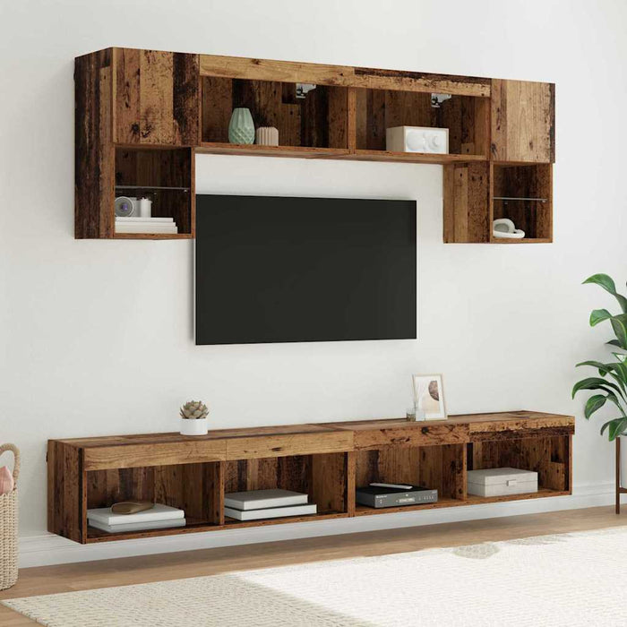 Unități TV de perete cu LED 6 pcs Lemn Vechi Lemn compozit - WALTI WALTI