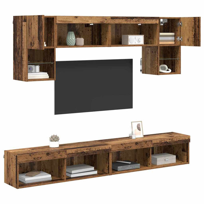 Unități TV de perete cu LED 6 pcs Lemn Vechi Lemn compozit - WALTI WALTI