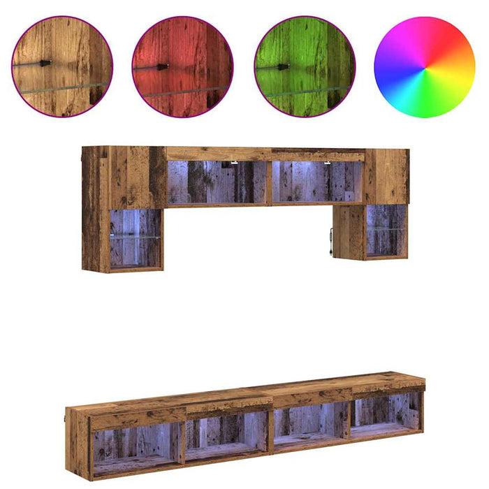 Unități TV de perete cu LED 6 pcs Lemn Vechi Lemn compozit - WALTI WALTI