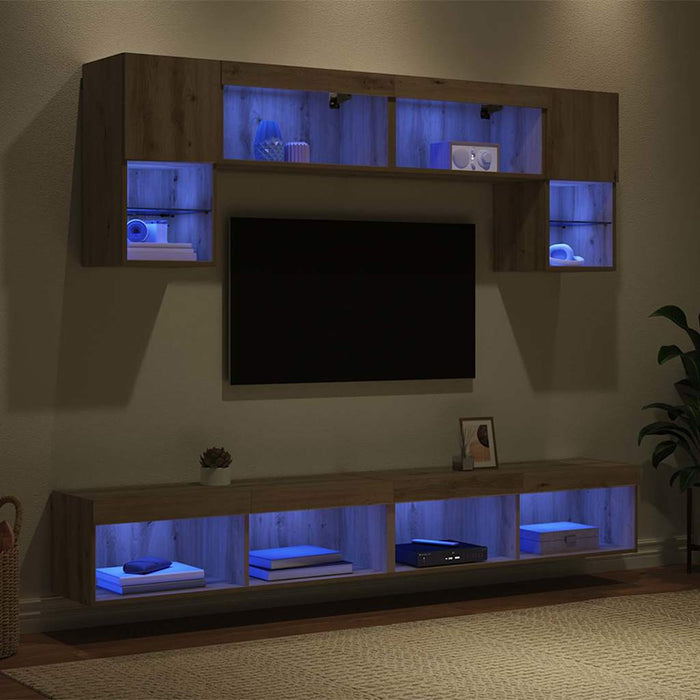 Unități TV de perete cu LED 6 pcs Stejar Artizanal - WALTI WALTI