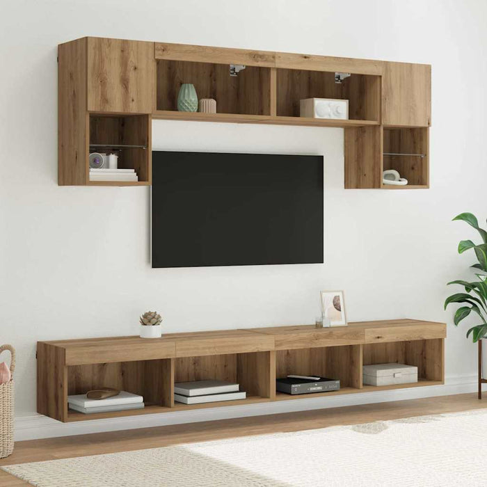 Unități TV de perete cu LED 6 pcs Stejar Artizanal - WALTI WALTI
