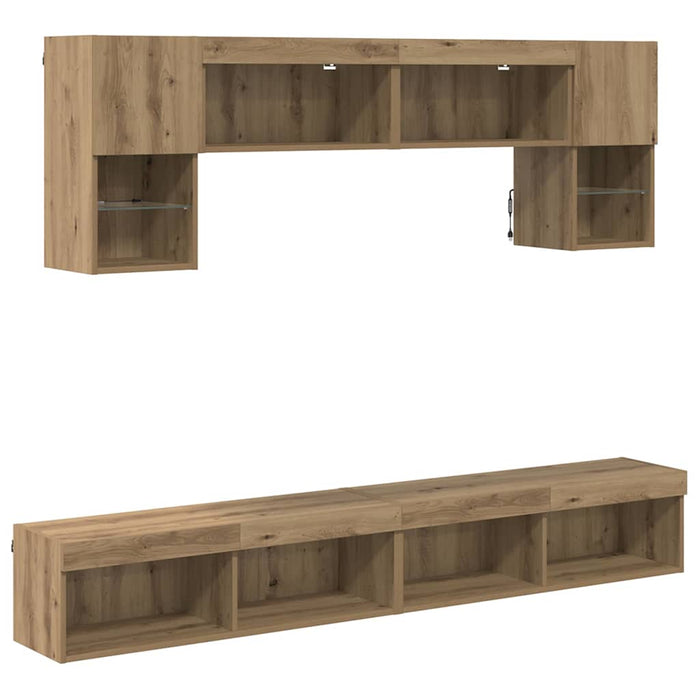 Unități TV de perete cu LED 6 pcs Stejar Artizanal - WALTI WALTI
