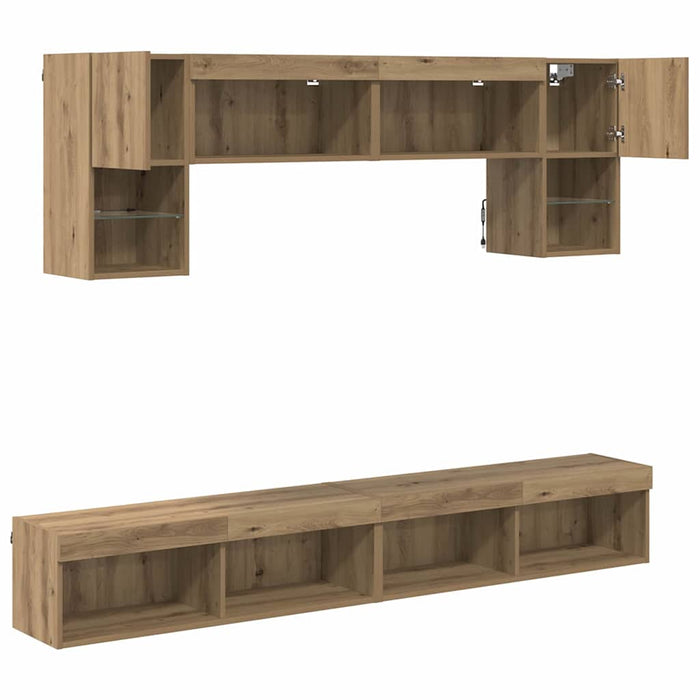 Unități TV de perete cu LED 6 pcs Stejar Artizanal - WALTI WALTI