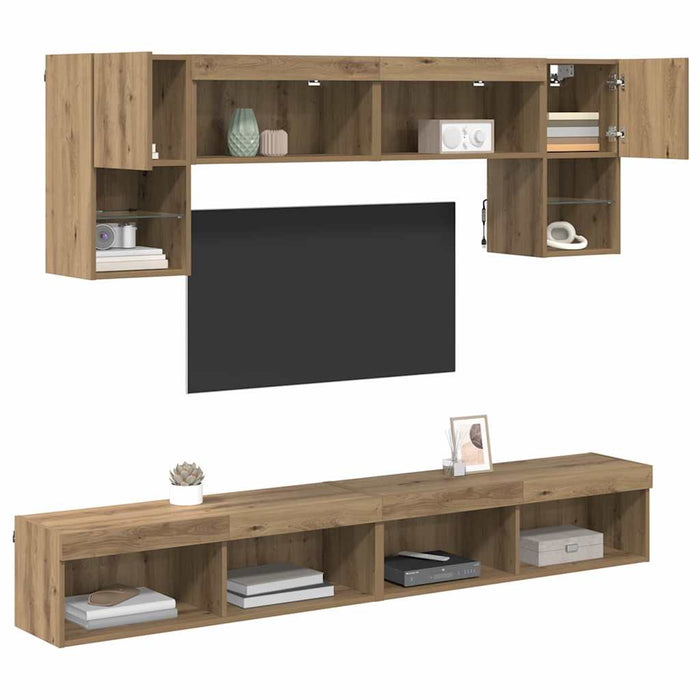 Unități TV de perete cu LED 6 pcs Stejar Artizanal - WALTI WALTI
