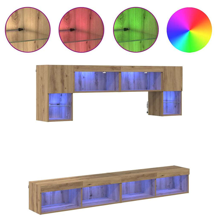 Unități TV de perete cu LED 6 pcs Stejar Artizanal - WALTI WALTI