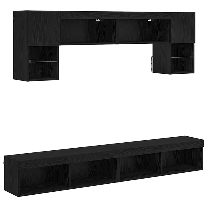 Unități TV de perete cu LED 6 pcs Stejar Negru Lemn compozit - WALTI WALTI