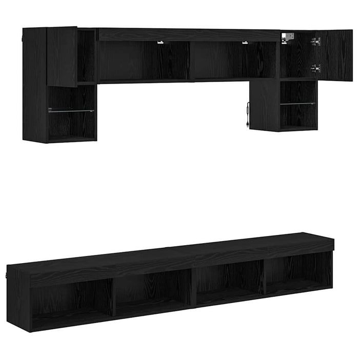 Unități TV de perete cu LED 6 pcs Stejar Negru Lemn compozit - WALTI WALTI