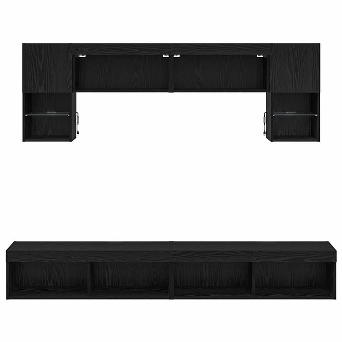 Unități TV de perete cu LED 6 pcs Stejar Negru Lemn compozit - WALTI WALTI