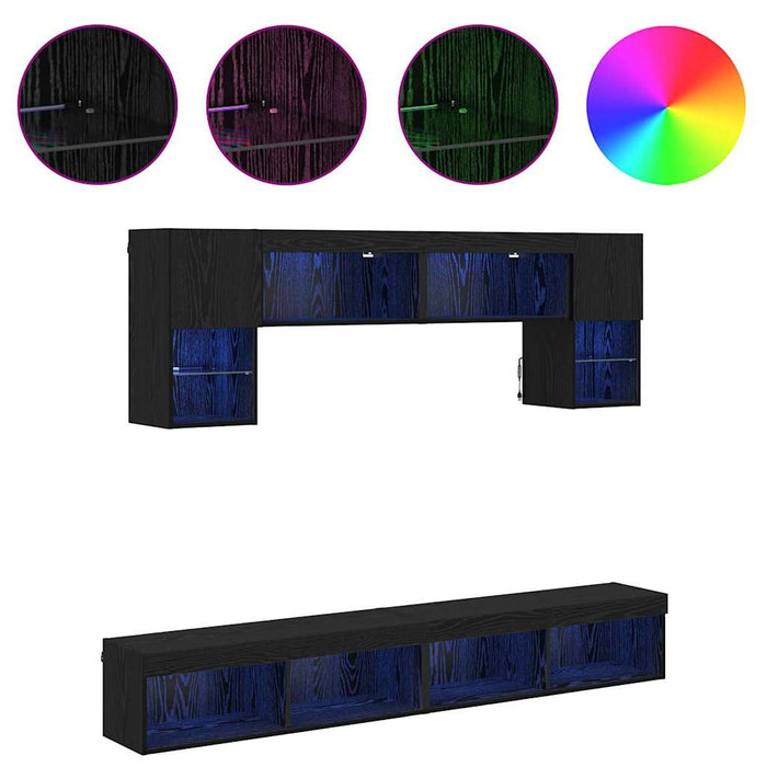 Unități TV de perete cu LED 6 pcs Stejar Negru Lemn compozit - WALTI WALTI