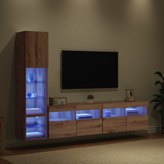Unitate TV de Perete 4 pcs Stejar Artizanal Lemn compozit - WALTI WALTI