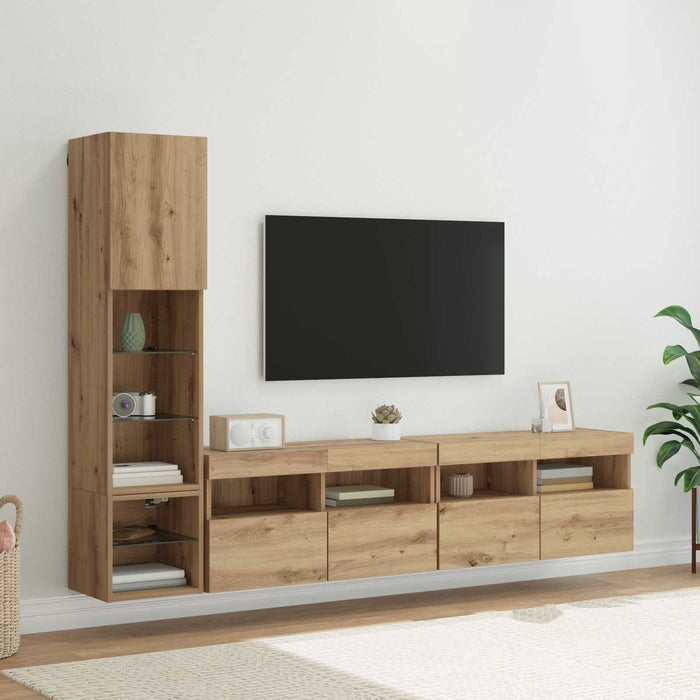 Unitate TV de Perete 4 pcs Stejar Artizanal Lemn compozit - WALTI WALTI