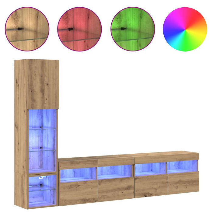 Unitate TV de Perete 4 pcs Stejar Artizanal Lemn compozit - WALTI WALTI