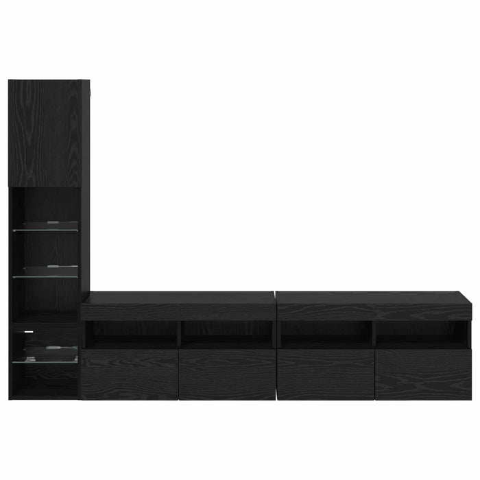 Unitate TV de Perete cu led 4 pcs Stejar Negru Lemn compozit - WALTI WALTI
