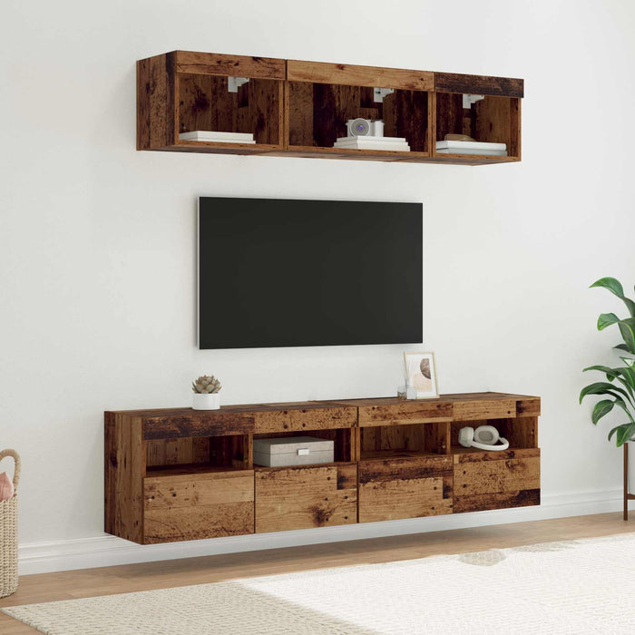 Unități TV de perete cu LED 5 pcs Lemn Vechi 80 x 30 x 40 cm - WALTI WALTI