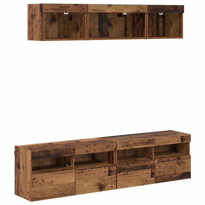 Unități TV de perete cu LED 5 pcs Lemn Vechi 80 x 30 x 40 cm - WALTI WALTI