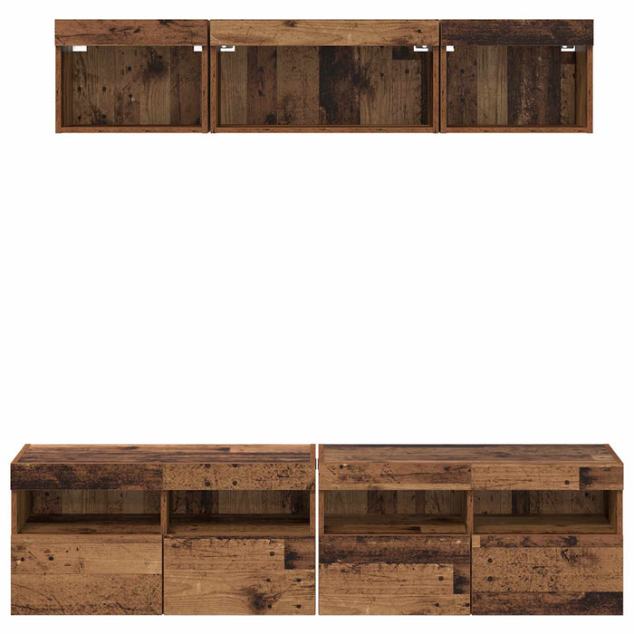 Unități TV de perete cu LED 5 pcs Lemn Vechi 80 x 30 x 40 cm - WALTI WALTI