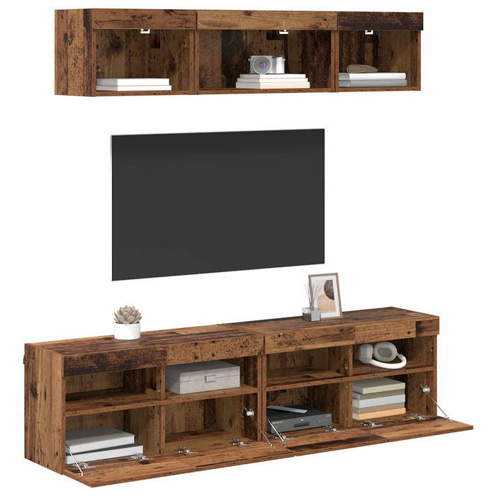 Unități TV de perete cu LED 5 pcs Lemn Vechi 80 x 30 x 40 cm - WALTI WALTI