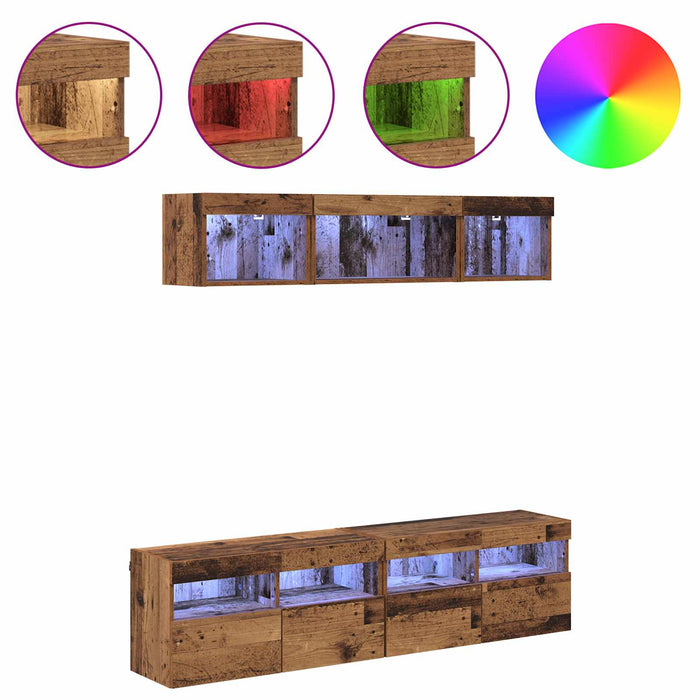 Unități TV de perete cu LED 5 pcs Lemn Vechi 80 x 30 x 40 cm - WALTI WALTI