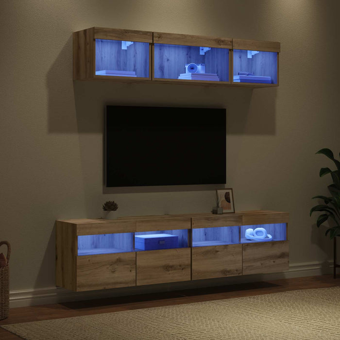 Unități TV de perete cu LED cu led 5 pcs Stejar Artizanal - WALTI WALTI