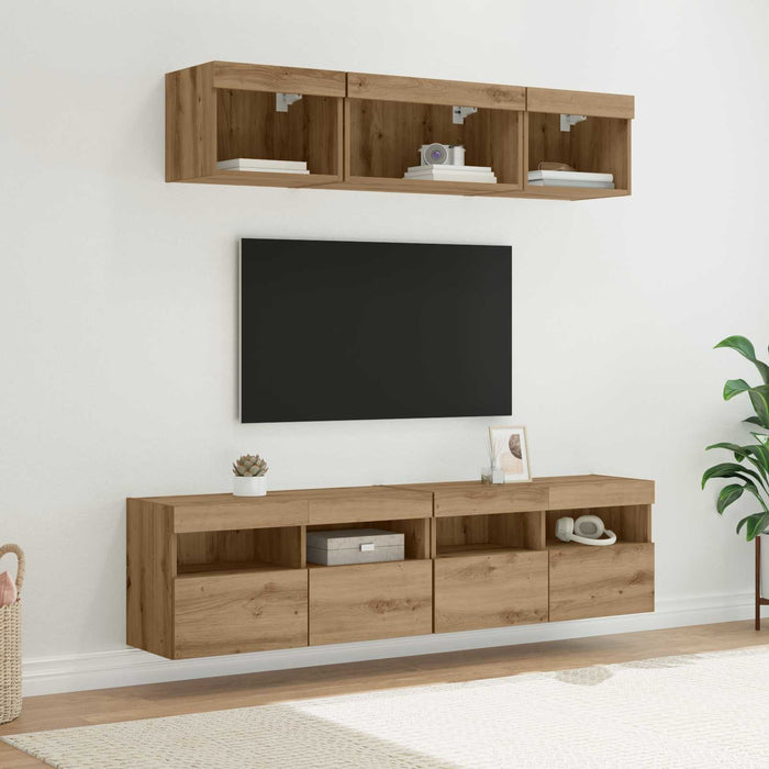 Unități TV de perete cu LED cu led 5 pcs Stejar Artizanal - WALTI WALTI