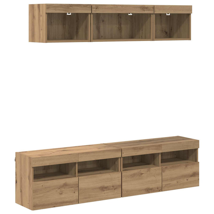 Unități TV de perete cu LED cu led 5 pcs Stejar Artizanal - WALTI WALTI