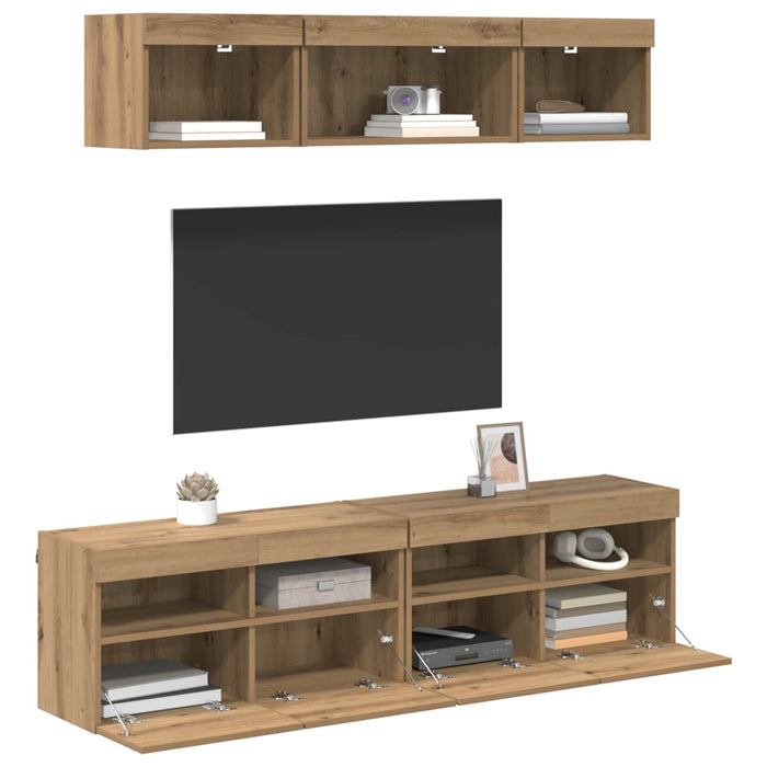 Unități TV de perete cu LED cu led 5 pcs Stejar Artizanal - WALTI WALTI