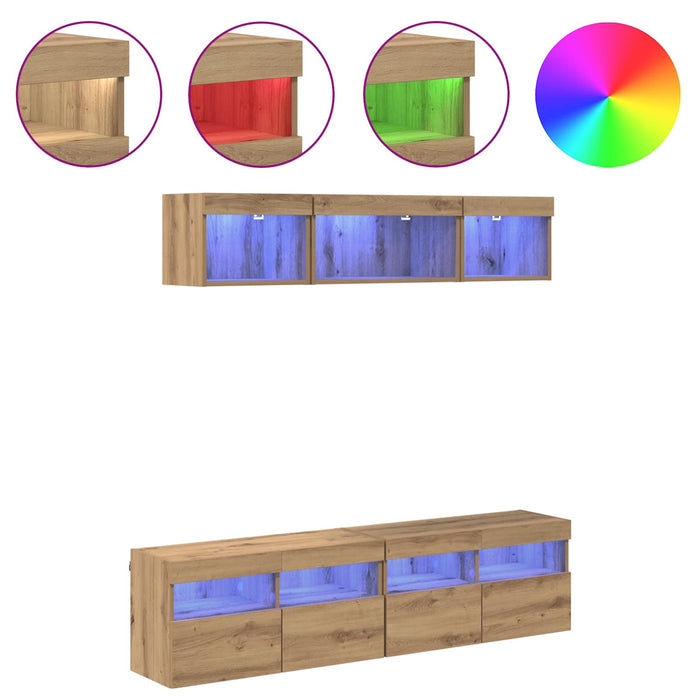 Unități TV de perete cu LED cu led 5 pcs Stejar Artizanal - WALTI WALTI