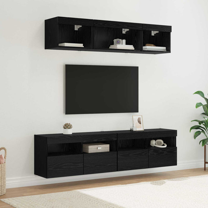 Unități TV de perete cu LED 5 pcs Stejar Negru 80 x 30 x 40 cm - WALTI WALTI
