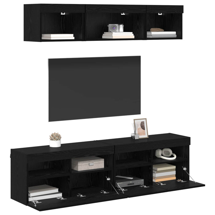 Unități TV de perete cu LED 5 pcs Stejar Negru 80 x 30 x 40 cm - WALTI WALTI