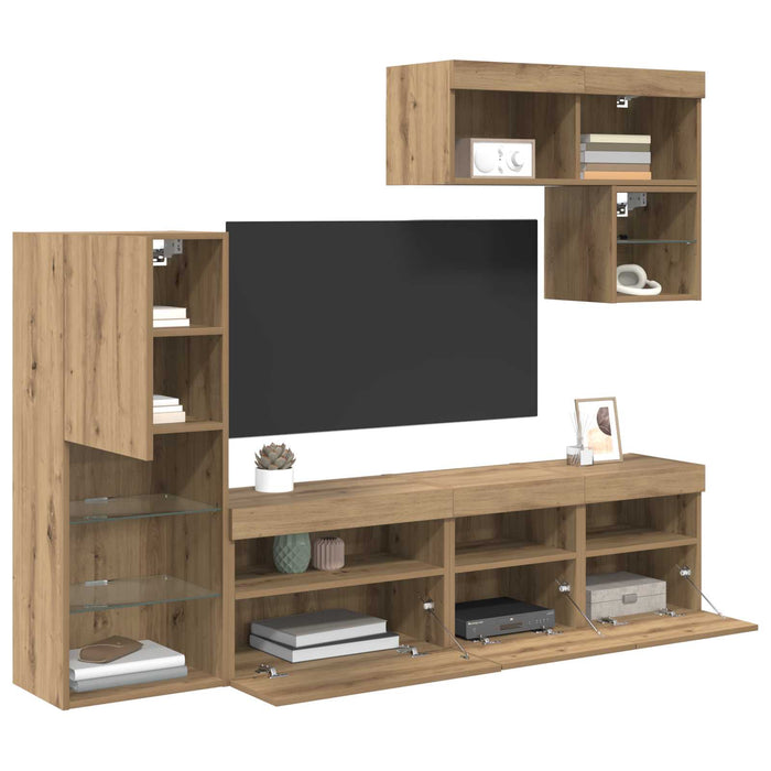Unități pentru Pereți de TV Pe perete 6 pcs Stejar Artizanal - WALTI WALTI